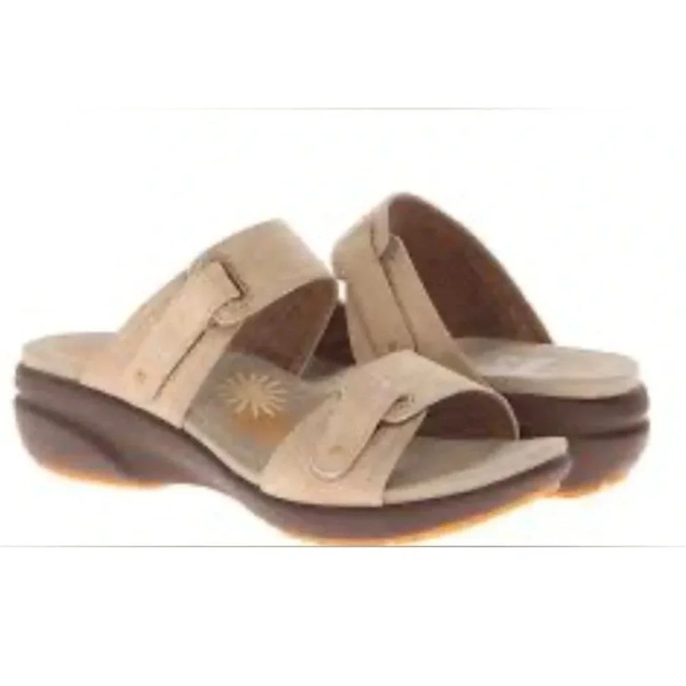 Dansko Womens Isabel slip on Tan Nubuck Leather Slide Sandal Adjustable Strap 40